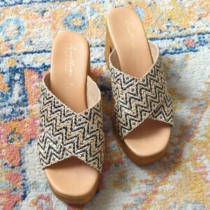 Avellini Woven Criss Cross Open Toe Slip On Heeled Platform Sandals Tan 9.5